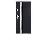 Vente-unique - Puerta de entrada de acero acristalada con inox Alt. 207 x Ancho 100 cm antracita - se abre hacia la derecha BRAGA