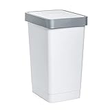 TATAY Cubo de Tapa Basculante Smart, 25L de Capacidad, Polipropileno, Libre de BPA, Bolsa Basura 30L, Color Blanco, Medidas 26 x 34 x 47 cm