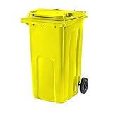 Cubo de basura con ruedas de 240 L fabricado en el Reino Unido para basura peligrosa, mÃ©dica + EPP, ruedas de goma comercial, residuos clÃ­nicos, oficina, escuela, basura (amarillo,1)
