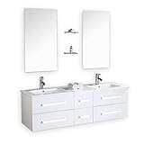 Mueble de baño. Conjunto de 150 cm, doble lavabo, grifos incluidos, modelo White Rome