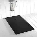 Shower Online Plato de ducha Resina PLES - 70x140 - Textura Pizarra - Antideslizante - Todas las medidas disponibles - Incluye Rejilla Color y Sifón - Negro RAL 9005