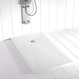 Shower Online Plato de ducha Resina PLES - 80x120 - Textura Pizarra - Antideslizante - Todas las medidas disponibles - Incluye Rejilla Color y Sifón - Blanco RAL 9003
