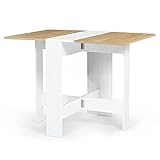 IDMarket – Mesa consola plegable EDI para 2-4 personas, madera, color blanco, bandeja de haya, 103 x 76 cm