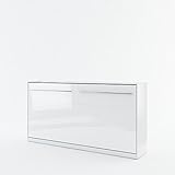 BIM Furniture LENART Concept PRO - Cama plegable de pared, armario con cama plegable integrada, cama funcional (blanco brillante, 140 x 200 cm)