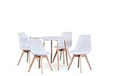GroBKau Mesa de comedor con 4 sillas moderna blanca redonda para cocina, comedor, café, mesa de ocio, 5 piezas (80 x 80 x 75 cm (yjx-wh)