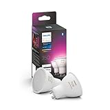 Philips Hue - Bombilla Inteligente, GU10, Luz Blanca y de Colores, 4. 3W, Compatible con Alexa y Google Home - Pack de 2 Bombillas LED inteligentes