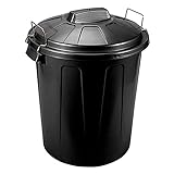 Acan Tradineur - Cubo de basura con asas metálicas y tapa, plástico resistente, contenedor de residuos, papelera, reciclaje, industrial, hogar, fabricado en España (Negro, 70 litros)