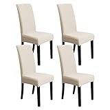 Amazon Basics Juego de fundas de silla elásticas, entramado jacquard de rombos, beis, 6 unidades