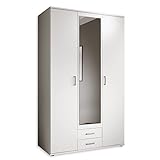 Stella Trading Karl Elegante armario ropero de 3 puertas con mucho espacio de almacenamiento, versátil, con puertas batientes, blanco, con puerta de espejo, 120 x 195 x 55 cm (ancho x alto x fondo)