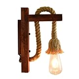 Lámparas de pared y apliques lámparas de noche de pared de madera vintage con cuerda de cáñamo E27 aplique de pared decoración del hogar marrón