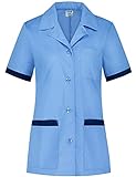 B-well Gabi Uniforme Empleada Hogar Casaca con Botones Enfermeras Uniforme Limpieza Mujer Casaca Mujer Cuello Solapa Uniforme Manga Corta Cuello V Azul L