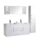 Muebles para baÃ±o Modelo White Malibu 120 cm para cuarto de baÃ±o con espejo baÃ±o grifos incluido mueble + 2 espejos + repisas + griferÃ­a + fregaderos