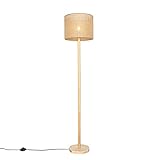 Qazqa rústico Lámpara de pie rural madera pantalla lino natural 32 cm - Mels/Lino Redonda Adecuado para LED Max. 1 x 40 Watt