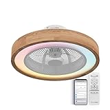 UNIVERSALBLUE Ventilador de Techo con Luz LED Multicolor y WIFI | Ventilador sin Aspas con Luz Regulable | Acabado en Madera