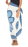 SHU-SHI - Pareo de Playa para Mujer - Estampado Floral - con Pasador de Coco - Blanco/Azul
