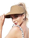 Sombreros de Playa Mujer Viseras de Sombrero de Paja Plegables enrollables de ala Ancha (Caqui)