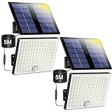 Realky Lampara Solar Exterior con Sensor de Movimiento, Foco 113 LEDs 2000mAh 4 Modes, Luz Potente LED para Jardin con Cable de 5 m, 2 piezas