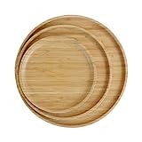 pandoo Platos de bambú 100% | Platos redondos de madera, platos de bambú, decoración de bambú, vajilla de bambú, juego de vajilla, juego de platos de madera, platos reutilizables, juego de 3 (1 x 20