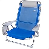 Aktive 62609 - Silla de playa plegable, con cojÃ­n, reclinable, 4 posiciones, 51x45x76 cm, altura del asiento 17 cm, asa de transporte, bolsillo lateral, color azul