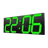 Ymiko Reloj Digital LED Grande, Reloj de Pared para el hogar Reloj electrÃ³nico con Espejo Digital LED 100-240 V con Control Remoto (Enchufe de EE. UU.)(Verde)