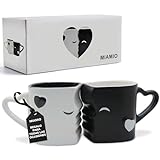 MIAMIO - Juego de tazas de café/tazas de besos de cerámica con caja de regalo (negro)