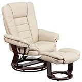 Flash Furniture Butaca de cuero giratoria con reposapiés, reclinable, beige, 1 unidad