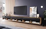 PIASKI Mueble de TV 300 cm LOWBOARD A, iluminaciÃ³n LED incluida, Mueble de televisor Grande, Mueble de televisiÃ³n, Distintos Colores (Wotan/Negro)