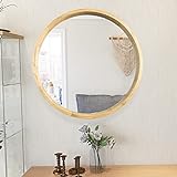Betos Espejo redondo decorativo de pared con marco de madera, grande, espejo de pared de cristal en roble 76,5 cm, espejo de maquillaje para baÃ±o, dormitorio, vestidor o salÃ³n