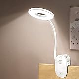 Lámpara con clip, de lectura alimentada por batería, luz de clip para cama con 3 niveles de brillo, recargable por USB