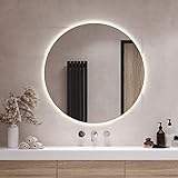 Tulup Espejo de Pared Espejo de Cristal Templado con iluminación LED ⌀ 100 cm para baño salón Dormitorio Luz - Blanco cálido