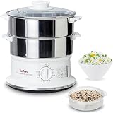 Tefal VC1451 Convenient Series Steamer (Volume: 6 L, Timer, 2 Containers, Water Level Indicator), White/Stainless steel