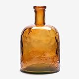 Botella Ancha de Vidrio Reciclado Liso Color Ã�mbar - Garrafa de Cristal Artesana Estilo MediterrÃ¡neo DecoraciÃ³n del Hogar, Florero, JarrÃ³n