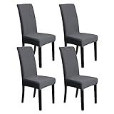 Amazon Basics Juego de fundas de silla elÃ¡sticas, entramado jacquard de rombos, gris oscuro, 6 unidades