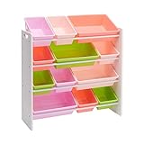 Amazon Basics - Organizador de juguetes con 12 compartimentos de plástico, Madera Blanca Con Compartimentos Rosa, 27.7 cm D x 85.3 cm W x 79 cm H