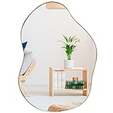 LIFEZEAL Espejo de Pared Decorativo, Espejo de Forma Irregular con Marco de Metal, Espejo asimétrico de tocador para Colgar en baño, Dormitorio (56 x 78cm)
