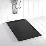 Shower Online Plato de ducha Resina FLOW - 70x170 - Textura Pizarra - Antideslizante - Todas las medidas disponibles - Incluye Rejilla Color Negro y Sifón - Negro RAL 9005