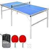 EasyPong® | Mesa de Ping Pong Azul | 182x91cm Fácil de Transportar | Estable | Ideal para Exterior e Interior | 2 Raquetas + 4 Pelotas | Tenis de Mesa | 100% diversión | OriginalCup