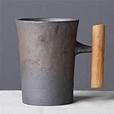 WILLBAN Taza de cafÃ© de cerÃ¡mica vintage de estilo japonÃ©s con esmalte de Ã³xido de tÃ© y leche taza de cerveza con mango de madera taza de agua para el hogar y la oficina (2B)