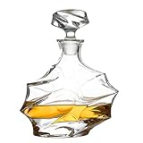 Decantador de vidrio con tapón geométrico hermético - Decantador de whisky para vino, bourbon, brandy, licor, jugo, agua, enjuague bucal, vidrio italiano sin plomo (750 ml/nube)