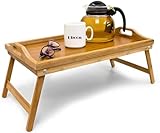 UBOON - Bandeja de bambú para el Desayuno con Patas Plegables, para el sofá o la Cama, Sirve para Colocar la Comida o el Ordenador portátil para Trabajar