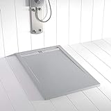 Shower Online Plato de ducha Resina FLOW - 70x160 - Textura Pizarra - Antideslizante - Todas las medidas disponibles - Incluye Rejilla Inox y Sifón - Gris RAL 7035