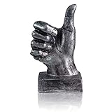 LEPENDOR Decoración de Escultura de Mano Estatua de Dedo Decoraciones de Escritorio de Resina para el hogar y la Oficina - (Plata, Escultura de Pulgar Arriba)