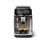 Philips Serie 3300 Cafetera Superautomática - Espumador de leche clásico, 5 tipos de café personalizables, Extracción silenciosa SilentBrew, Display táctil. Cromo negro (EP3326/90)