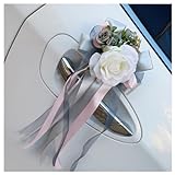 Pmnzdy 4pcs arcos del coche de la boda de flores artificiales Decoración del coche espejo retrovisor manija de la puerta de la decoración de la flor de boda arcos para la fiesta de bodas Grigio