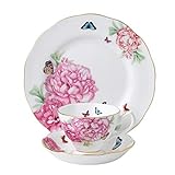 Royal Albert Miranda Kerr 40010579-Juego de 3 Tazas de té, platillo y Plato Lateral, Porcelana de Ceniza de Hueso, Blanco, 20 cm