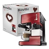 Cafetera para espresso, cappuccino y latte Breville PrimaLatte| Bomba italiana con 15 bar |Depósito para tratamiento de leche integrado| Metálico/Rojo| VCF046X