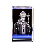 Estatua de San Papa Juan Pablo II grabado con láser en 3D, cubo de cristal de cristal grabado para decoración del hogar o capilla de la iglesia