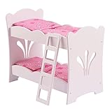 KidKraft- Lil' Doll Bunk Bed Litera de madera con ropa de cama rosa, accesorio para muebles de dormitorio para muÃ±ecas de 45 cm , Color Rosa (60130)