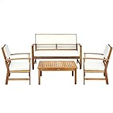 Aktive 61001 - Conjunto muebles de jardÃ­n, Conjunto muebles de madera, Muebles jardÃ­n, 1 mesa, 2 sillas, 1 banco, cojines color beige, Madera de acacia