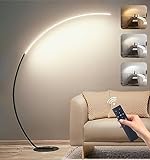 Lámpara de Pie LED Regulable, 25W Moderna Lámpara de Pie para Sala de Estar con Mando a Distancia, 3 Temperaturas de Color Ajustables, Lámpara de Lectura para Salón, Dormitorio, Oficina, Negro, 170cm